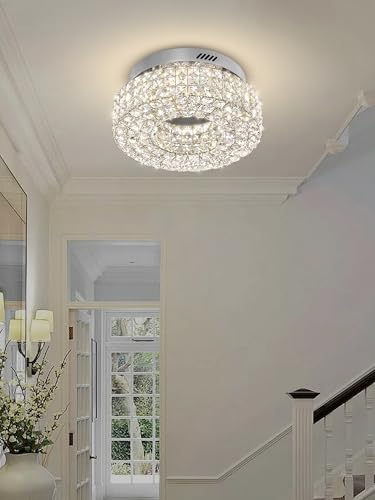 Modern Chandeliers for Living Room Crystal Chandelier Flush Mount Ceiling Light Fixture for Dining Room Living Room Bedroom Dimmable 2700