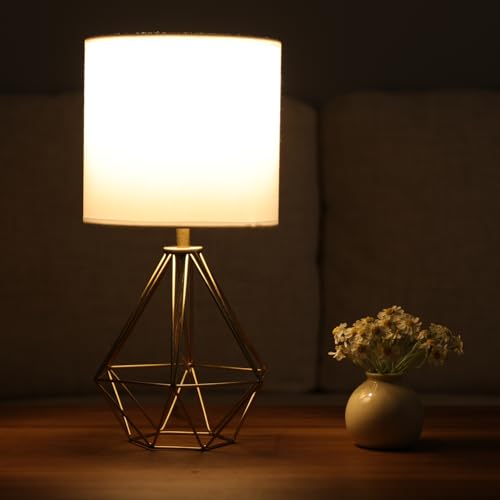 Gold Modern Small Table Lamp for Bedroom & Living Room (Brass Gold)
