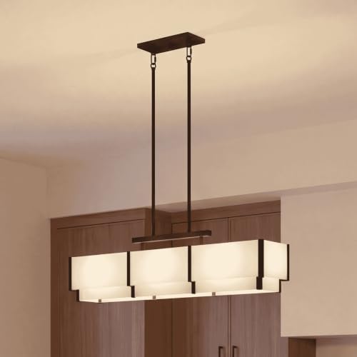 1-2330-5-50 Orleans Vintage Mid-Century Modern Alabaster Linear Chandelier, 5-Light 300 Total Watts, 11" H x 44" L, Black Cashmere (44" Long / Black Cashmere)