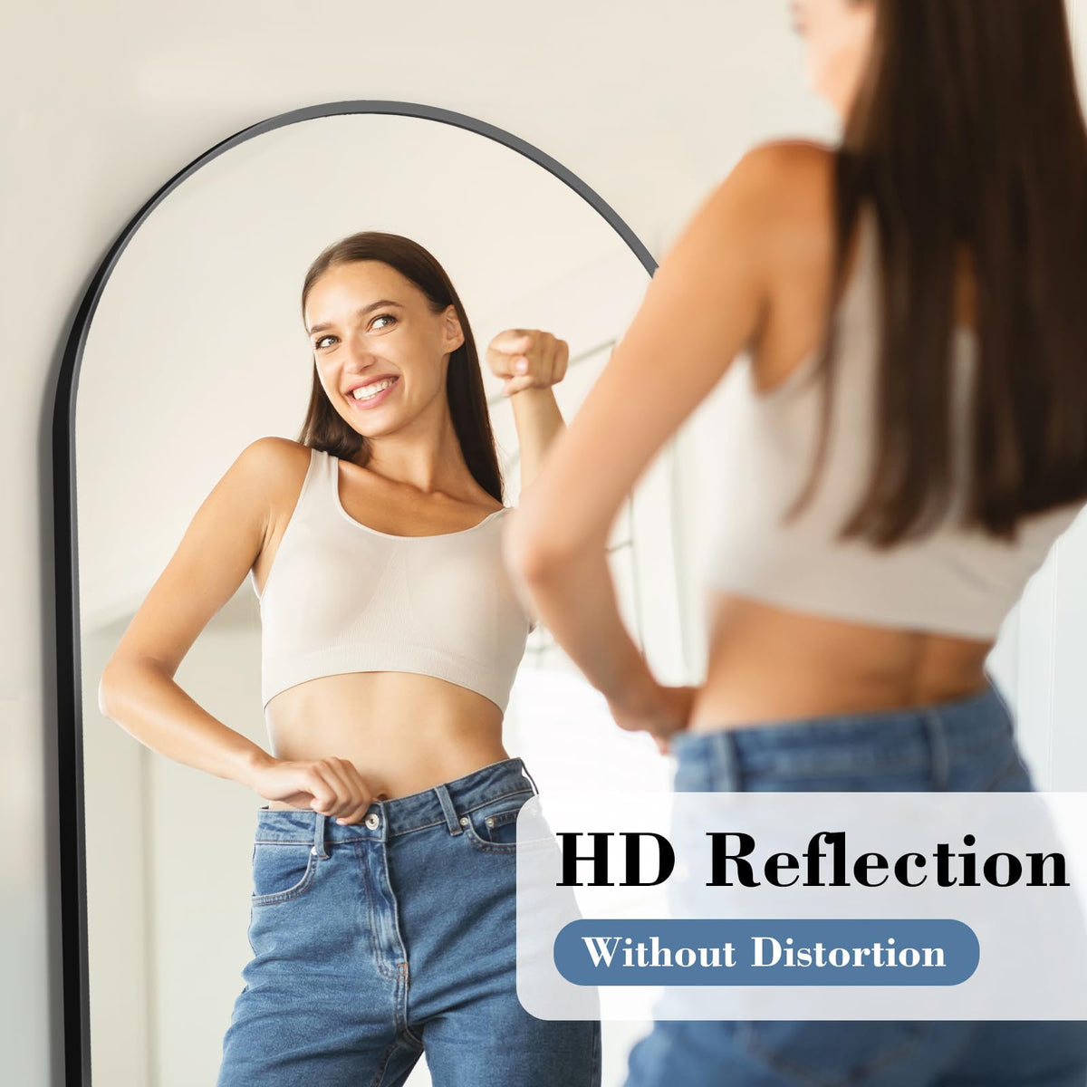 56"x21" Arched Full Length Floor Mirror (Black-arched / 56"L x 21"W)