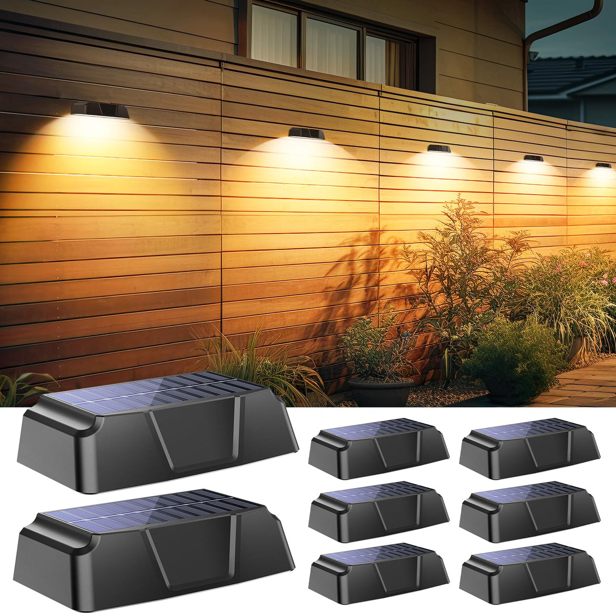 8 Pack Solar Fence Outdoor Lights IP65 Waterproof