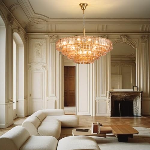 35in Large Chandelier Gold (Round Amber & Gold Chain / 35.4in)