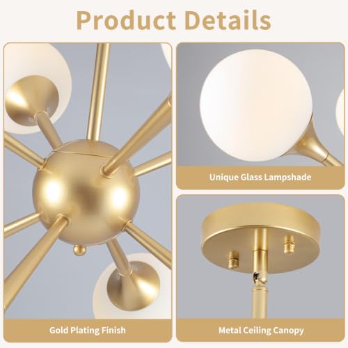 28.3" Glass Globe Chandelier 8 (Gold-8)