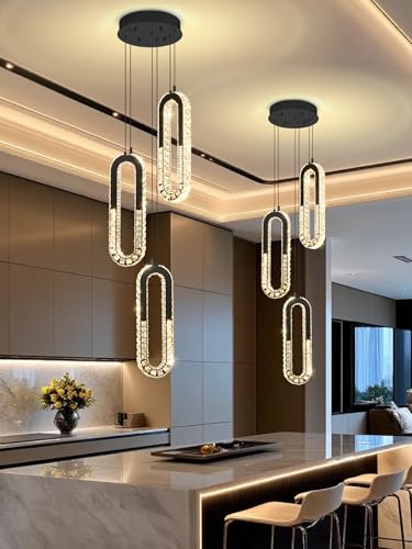 Modern Crystal Chandeliers LED Pendant Lighting Ring Black Flush Mount Ceiling Lights Fixture Mini Chandeliers for Dining Room Kitchen Island Hallway (Black / 3 Rings (New))