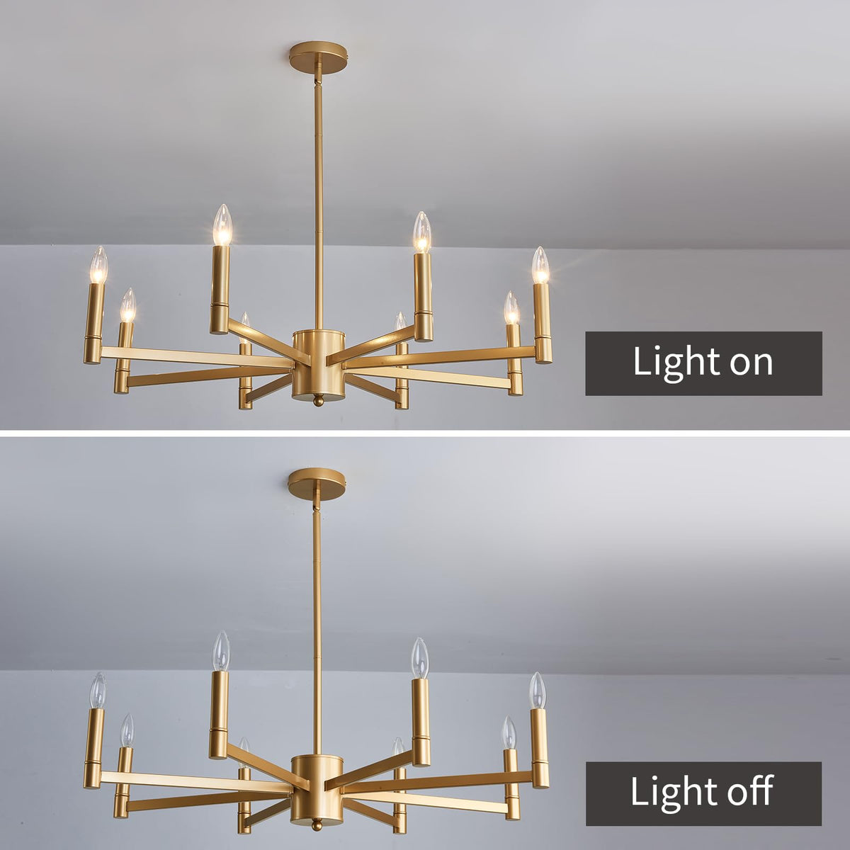 8 Light Gold Candle Chandeliers Modern Farmhouse Ceiling Light Fixture Industrial Lighting for Dining Room Living Room Bedroom Kitchen Island Foyer (Gold)
