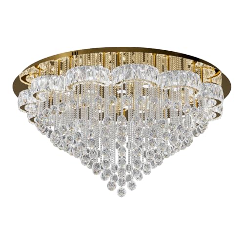 48inches Gold Crystal Chanderliers for Living Room Entryway Modern Crystal Folwer Ceiling Light for Foyer Interior LED Dimmable Lighting 2700k 4500k 6000k (Gold / 48inch)