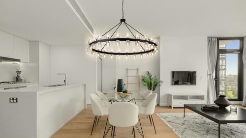 48 Inch Black Wagon Wheel Chandelier with Crystal Shades (Black 48 Inch - A / 48 Inch)