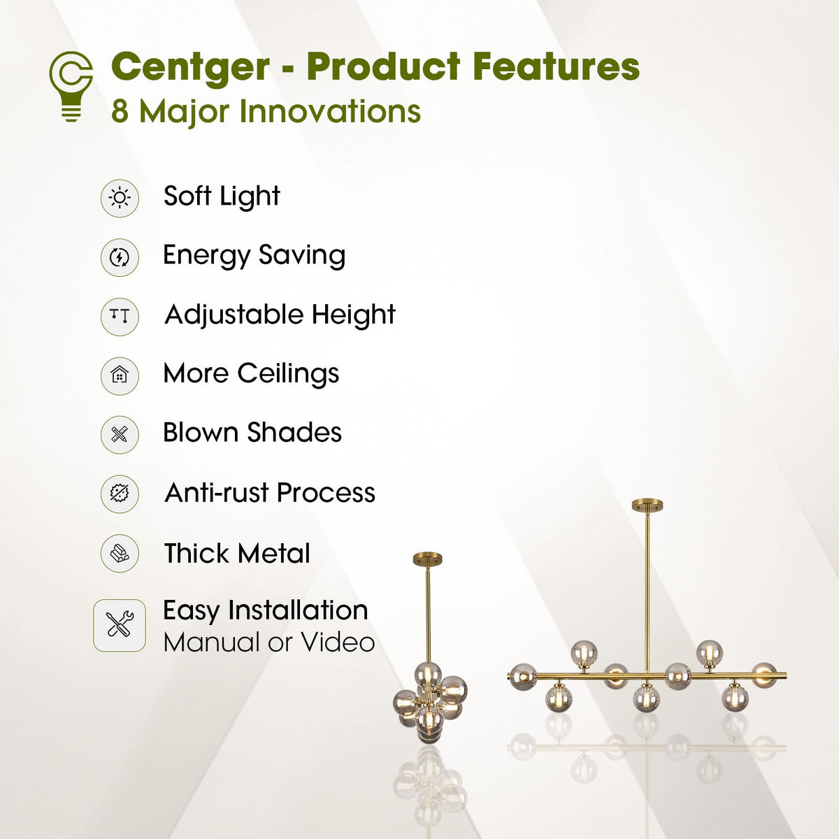 Linear Sputnik Dining Chandelier (Gold + Grey / 9-Light 40 Inch)