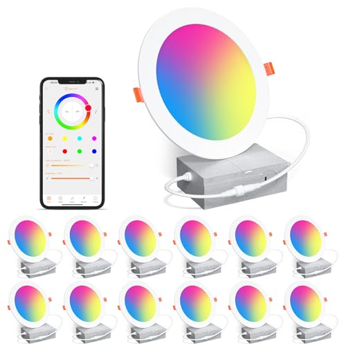 Smart Recessed Lighting 6 Inch RGBCW Color Changing 16W LED Downlight with Junction Box (White)