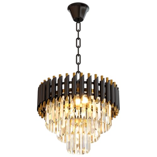 Modern Black Crystal Chandelier (D15.5"XH13.3" Black)