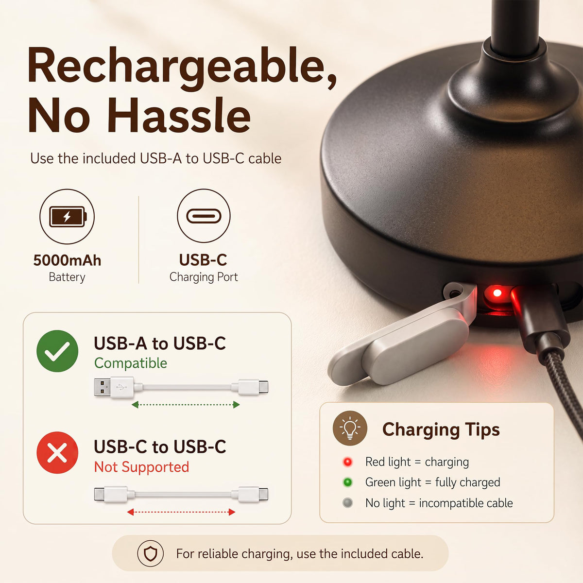 Table Lamp Cordless Lamp (Black)