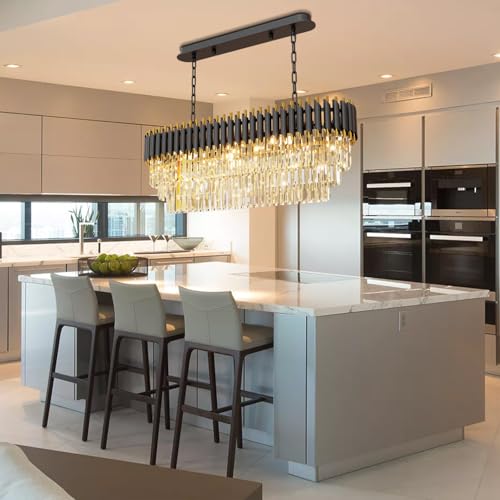 40" 8 Light Modern Black Gold Crystal Chandelier (Black L40")