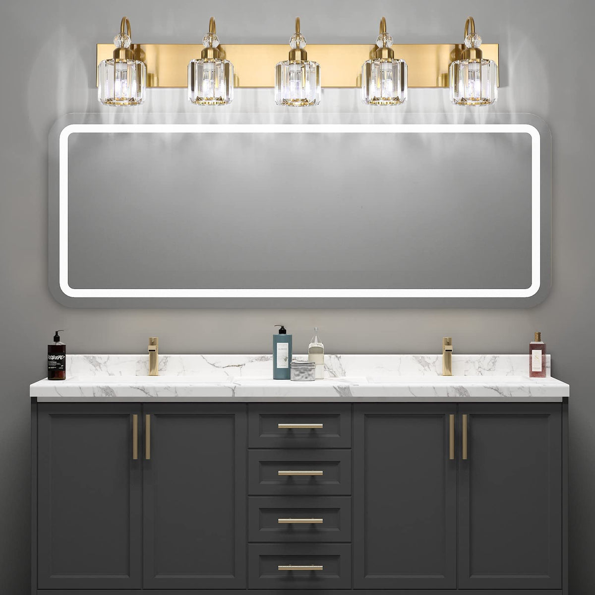 Crystal Vanity Lights 5 (Round-Brass / 5-light)