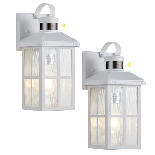 2 Pack Motion Sensor Porch Light Dusk to Dawn Outdoor Wall Light (White 2)