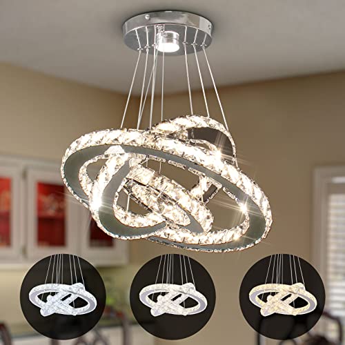 Modern LED Crystal Chandeliers 3 Rings Pendant Light Adjustable Height Ceiling Lamp for Dinning Room Bedroom Living Room