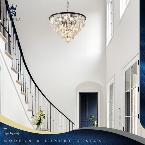 Black Crystal Chandeliers 16 Lights 30" Luxury Round Chandelier (Black / Large-30”)