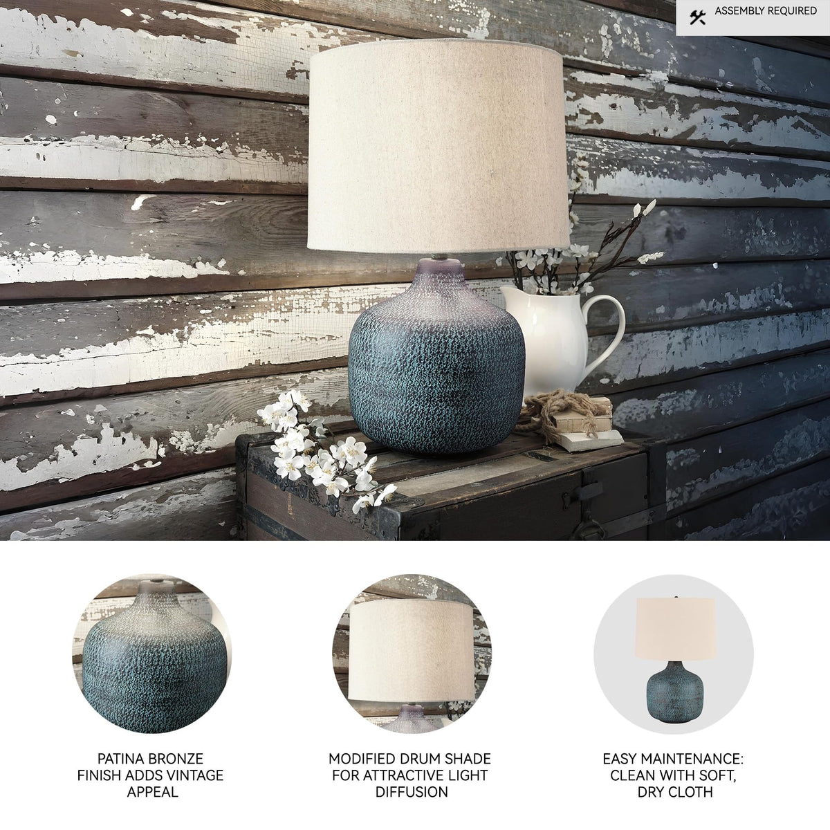 Malthace 24.5" Metal Accent Table Lamp (Beige, Copper, Blue & Bronze)