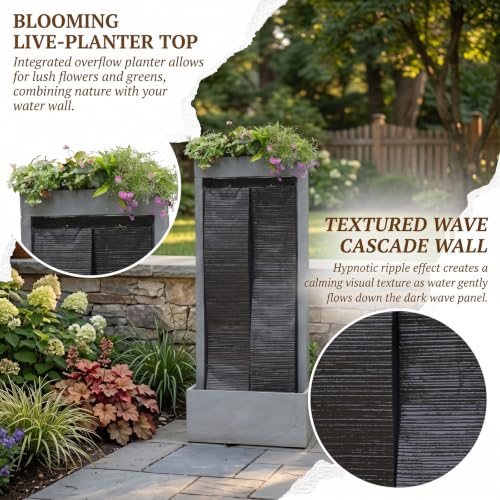 59H Modern Outdoor Water Fountain with LED Light Garden Cascading Waterfall Feature for Indoor or Outdoor Large Water Fountain for Relaxing Garden Patio Backyard Deck Porch or Home Décor (59.06H / Gray)
