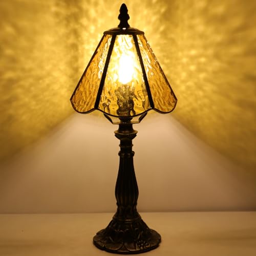 Tiffany Style Table Lamp Yellow Rippled Stained Glass Lamp 14 Inch (Yellow Rippled)