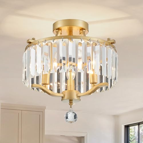Crystal Gold Chandeliers Modern Farmhouse Small Chandelier 12.2 Inch 3 (055-Gold)