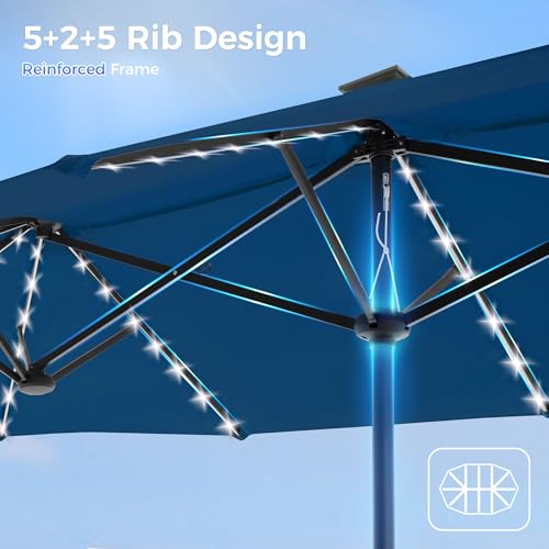 13ft Outdoor Patio Umbrella with Solar Lights (Navy Blue)