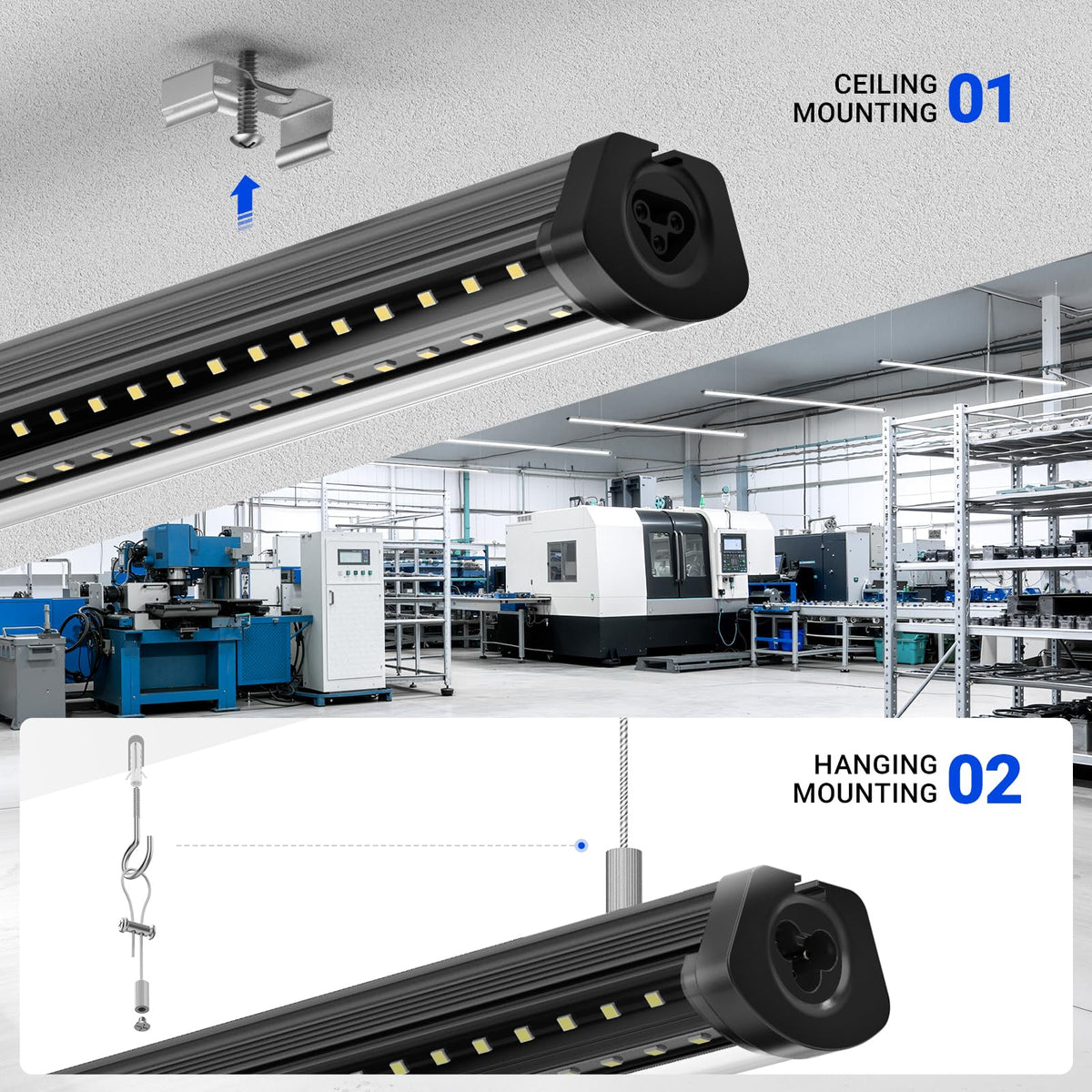 T8 LED Shop Lights 8FT (5000K-Black / 8ft-10 Packs)