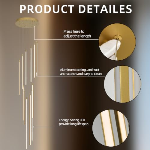 Modern LED Chandelier Clustered Led Pendant Light 12 Lights Dimmable High Ceiling Large Hanging Lighting Fixture for Loft Villa Living Room Stairs Foyer Chandelier