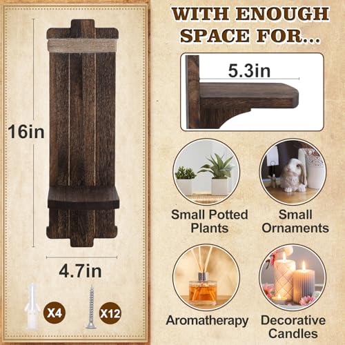 Handmade Wooden Candle Sconces Set of 2 Farmhouse Wall Decor (Brown / 5.3"L x 4.7"W x 16"H)