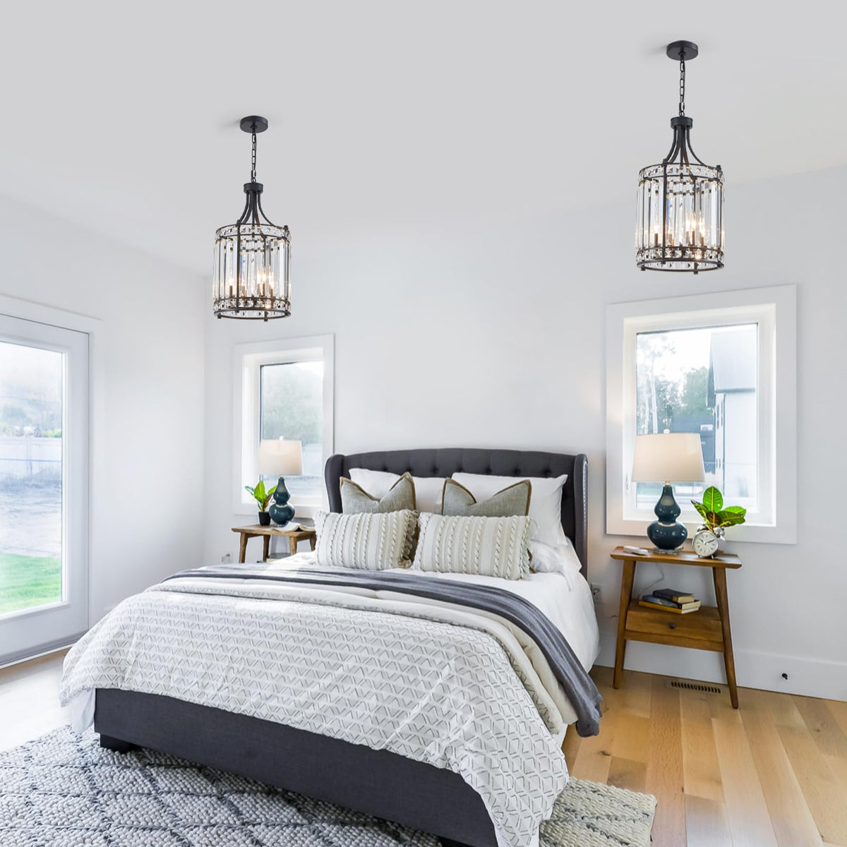 Lantern Crystal Chandeliers for Dining Room (Black)