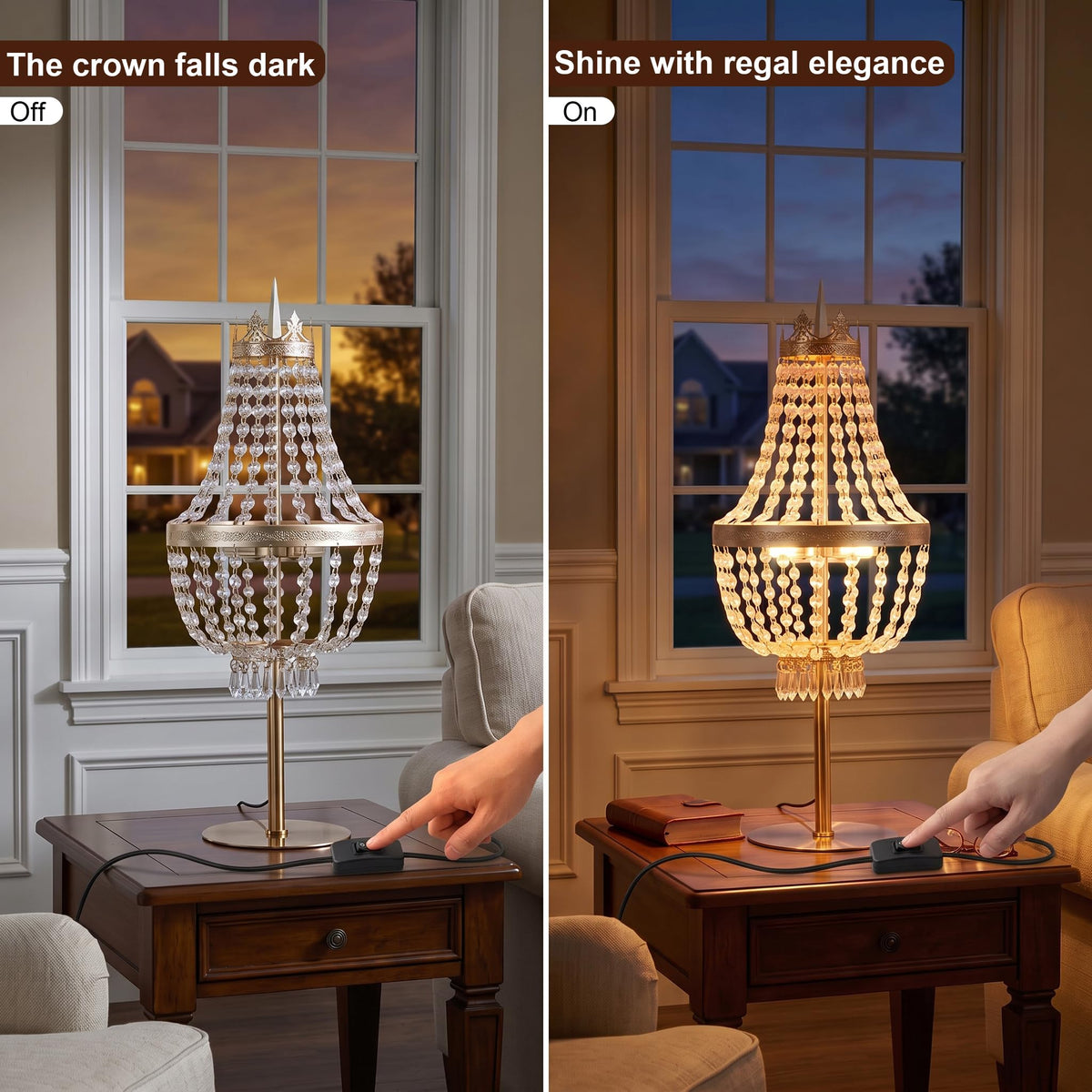 25.6“ Tall Luxurious Golden Crystal Table Lamp (Gold Crown)