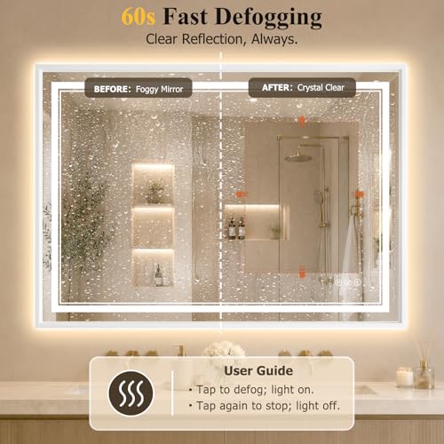 36"x48" LED Bathroom Mirror with Lights (White / 48"L x 36"W)