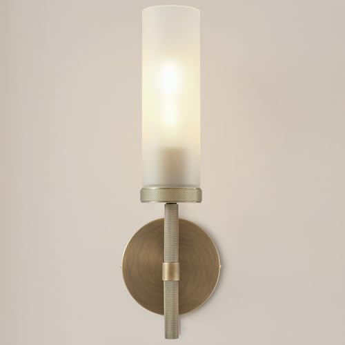 15" Hardwired Frosted Glass Bathroom Wall Sconces (15-In-Brass-1PC)