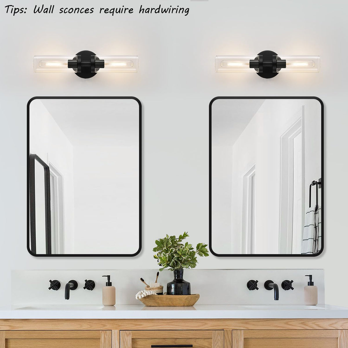 Hardwired Wall Sconces Set of Two (Matte Black / Hardwired-16 Inch-2PC)