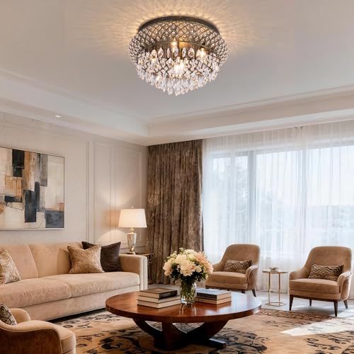 19.5'' Crystal Bronze Chandelier (19.6"Wx11.3"H / Bronze)