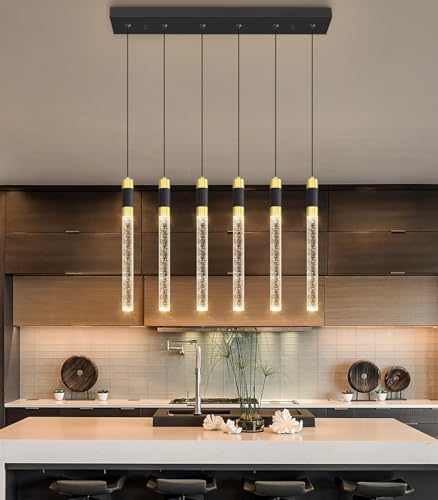 6 Lights Modern Rectangular Chandeliers for Living Room LED Dimmbale Light Fixture Entryway High Ceiling Light Pendants Lighting for Dining Room (6 lights Rectangular)