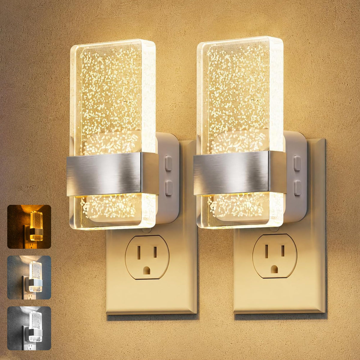 Night Light Night Lights Plug Into Wall 3CCT Adjustable 2 Pack (Silvery White)