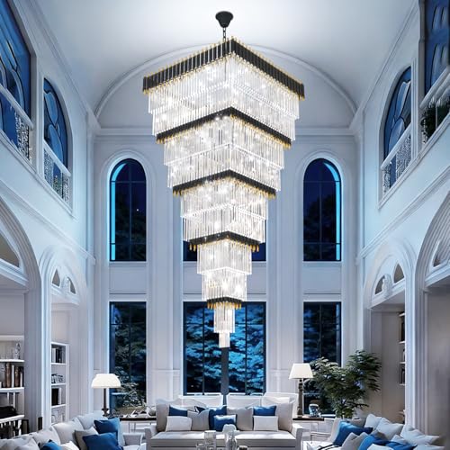 W40 x H120 Large Black Gold Chandeliers for High Ceiling (D40"XH120" Black)