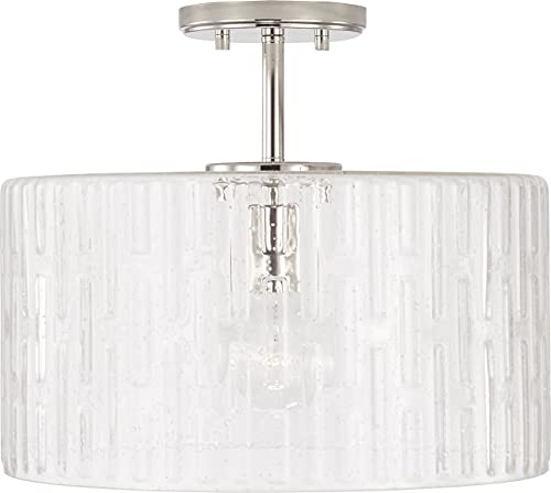 Capital Lighting 241311PN Emerson Embossed Seeded Glass Convertible Pendant (Polished Nickel)