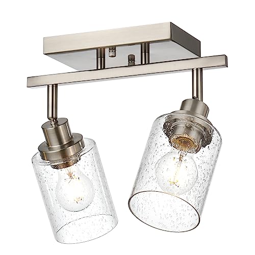 2 Light Wall Sconce Spotlight with Seeded Glass Shade (Brushed Nickel / 2-Light)
