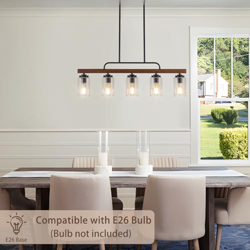 5 Light Wood Dining Room Light (Seeded Glass / 5-Light)