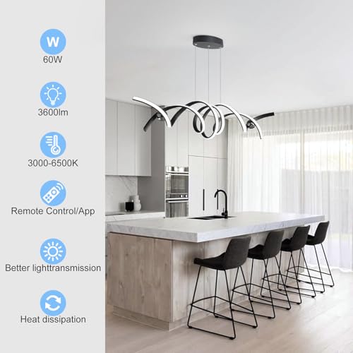 Kitchen Island Lighting (37in/Black/Linear/60W-Dimmable)