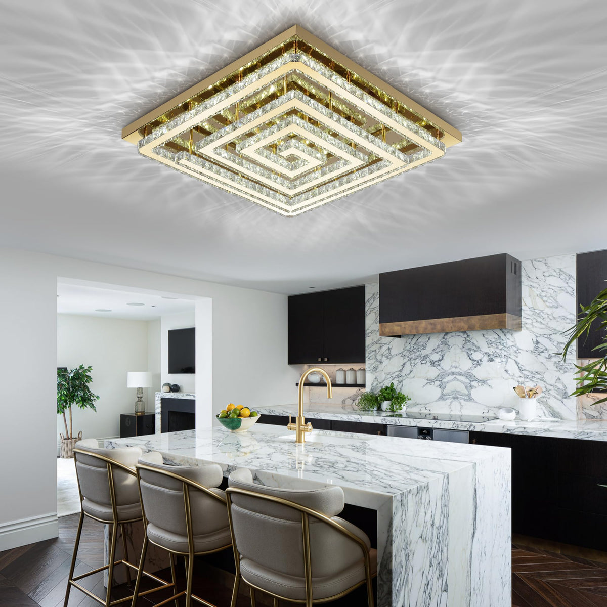43 inch Gold Crystal Chandeliers LED Ceiling Light (Gold / Square 43 inch)