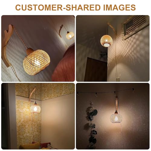 Frideko Bamboo Lantern Plug in Wall Sconces Wicker Wall Lamp with Plug in Cord Hand Woven Rattan Wall Light Farmhouse Rustic Wall Sconces Boho Sconces Wall Lighting for Living Room Bedroom (Orange(1PC))