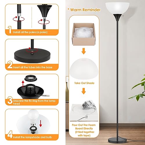 Floor Lamp LED Standing Lamps with White Plastic Shade (Black)