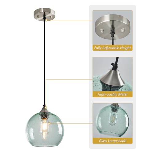 Light Green Seeded Glass Pendant Lights Kitchen Island 1 Pack (Light Green / M - 7.87 in)