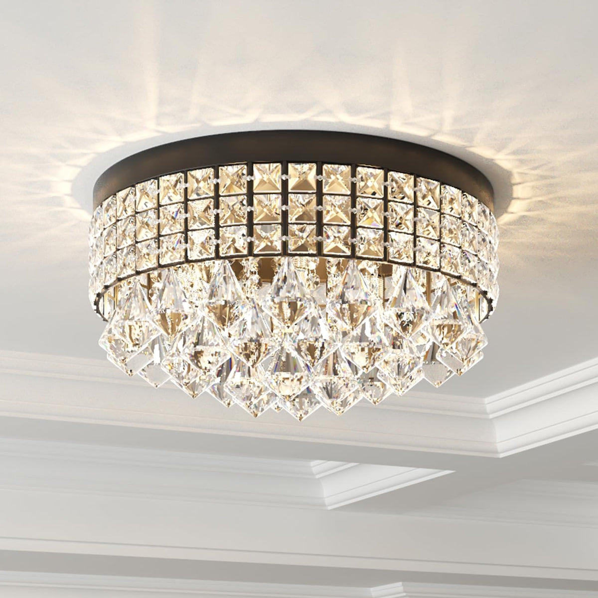 4 Lights Crystal Chandelier (15"Wx7.3"H / Black)