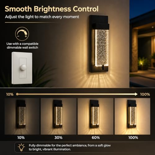 12" Bubble Glass Outdoor Wall Lights (Black-2 Pack)