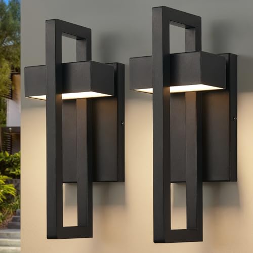 Modern LED Outdoor Wall Lights Black Exterior Lighting Fixtures (Black - No Sensor / 16.5Inch - 2 Pack)