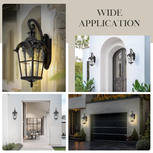24" Motion Sensor Outdoor Light Fixtures Wall Mount (Black & Gold Edges - Water Glass / 24.3 Inch - Motion Sensor)