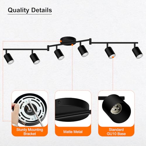 Track Lighting Fixture Ceiling (Black / 44.3" 6 Light Track Light)